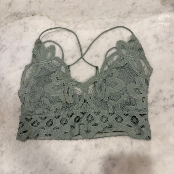 ALYA Lace Bralette Green Floral‎ Lined Adjustable Straps Size S - Picture 1 of 5